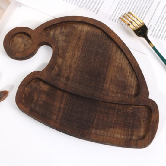 Farfurie cu tematică de Crăciun, model Căciulă de Moș Crăciun, din lemn, 20.5x22.5x1.2cm