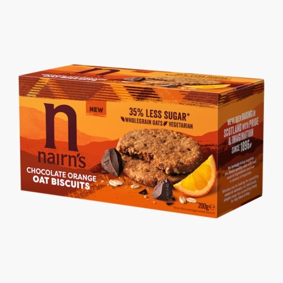 Biscuiți ovăz integral cu ciocolată și portocală cu 35% mai puțin zahăr 200g