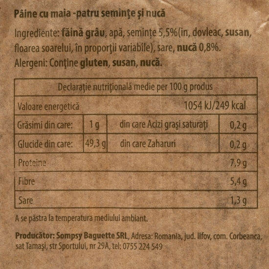Pâine cu maia, 4 semințe și nucă 500g