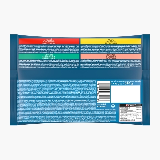 Hrană umedă pentru pisici, 4 x 85g, Perle cu vită/pui/iepure/somon în sos