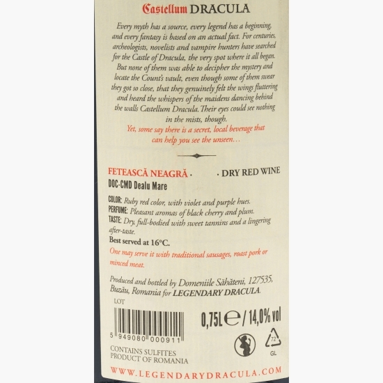 Vin roșu sec Castellum Dracula Fetească Neagră, 14%, 0.75l