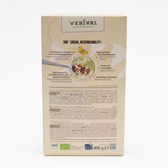 Granola lower carb cu zmeură, migdale și cocos 400g