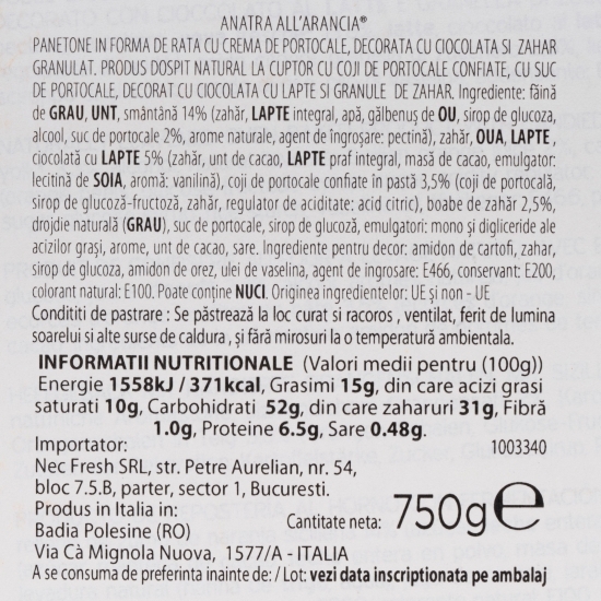 Panettone în formă de rață cu cremă de portocale 750g