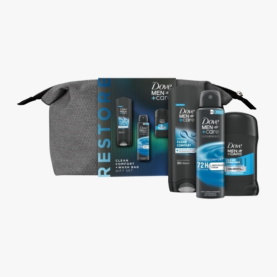 Set cadou Men+Care Clean Comfort: gel de duș 250ml+ deodorant 150ml + deodorant stick + geantă cadou