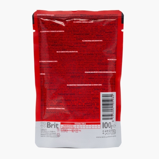 Hrană umedă pentru pisici, cu carne de vită și mazăre în sos 100g