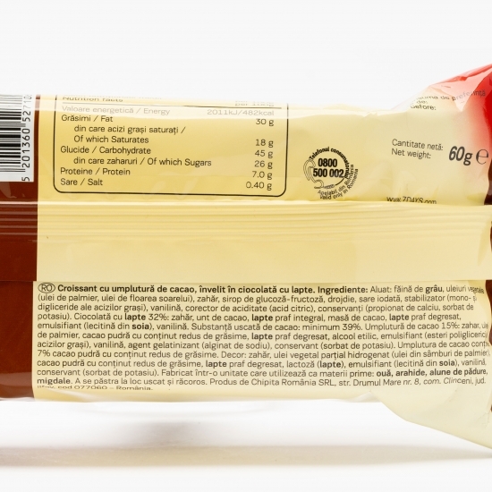 Croissant cu umplutură de cacao, învelit în ciocolată cu lapte 60g