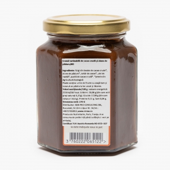 Cremă tartinabilă de cacao crudă și alune de pădure eco 270g