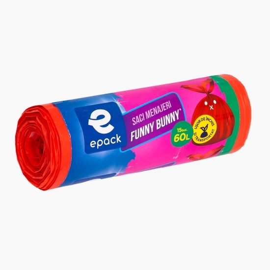 Saci menajeri HDPE portocaliu Funny bunny 60l 15buc