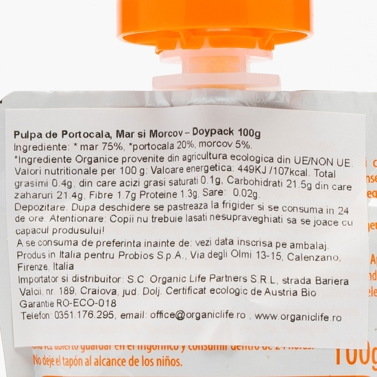 Pulpă de portocală, măr și morcov eco 100g