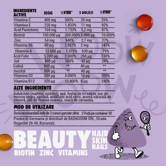Jeleuri gumate pentru păr, unghii și piele Beauty, 60 buc