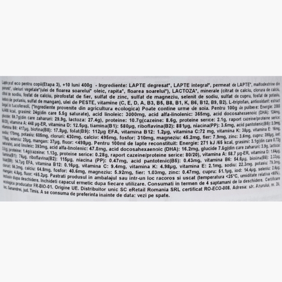 Lapte praf eco pentru copii (Etapa 3), +10 luni, 400g