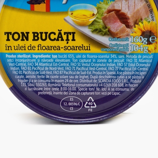 Ton bucăți în ulei de floarea-soarelui 160g