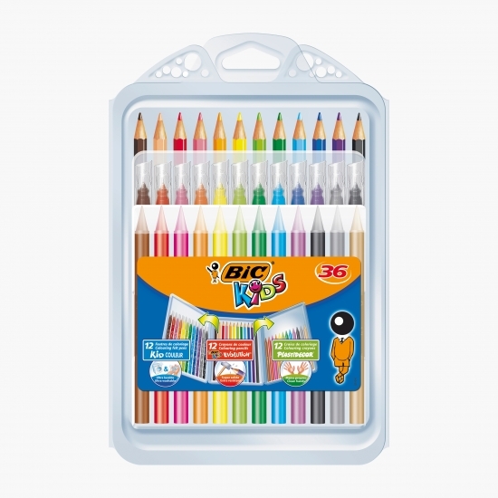 Pachet mixt pentru colorat: 12 x creioane colorate, 12 x markere de colorat și 12 x creioane cerate