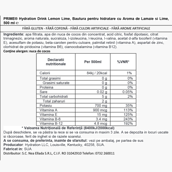 Băutură rehidratare lămâie și lime 0.5l
