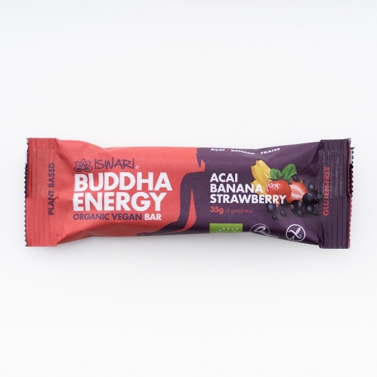 Baton energizant eco Buddha cu acai, căpșuni și banane 35g