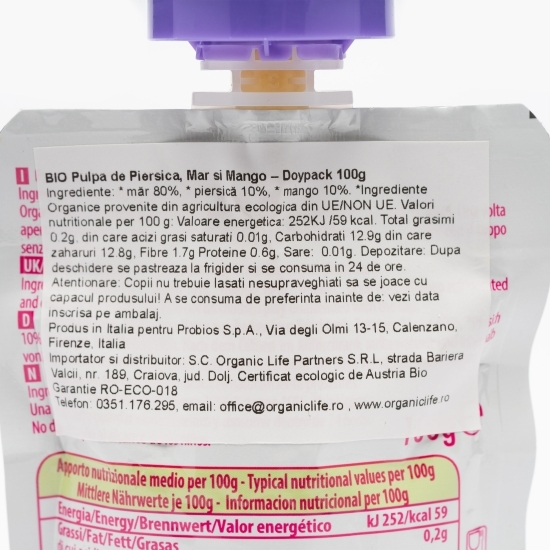 Piure de piersică, măr și mango eco 100g