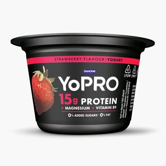 Produs lactat fermentat cu căpșuni, bogat în proteine, fără zahăr adăugat și fără grăsimi 160g