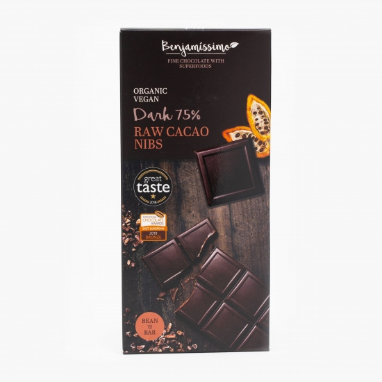 Ciocolată neagră eco vegană cu 75% cacao 70g