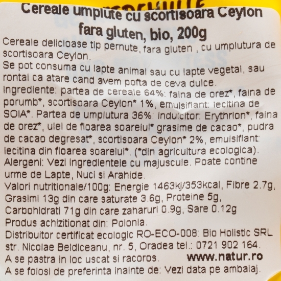 Cereale eco umplute cu scorțișoară Ceylon, fără zahăr adăugat 200g