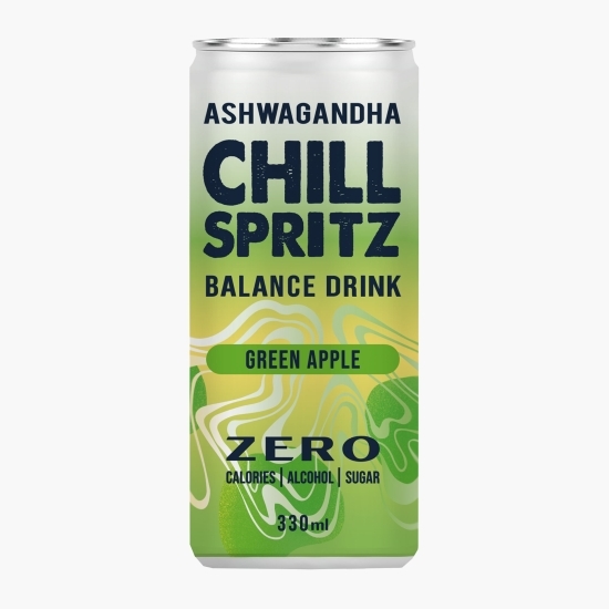Băutură carbogazoasă cu ashwagandha și aromă de măr verde, fără zahăr, doză 330ml