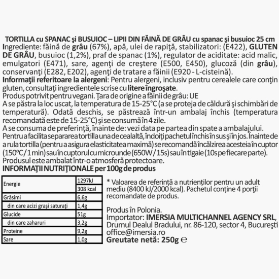 Lipii Tortilla Wraps busuioc și spanac 4x62.5g, 250g
