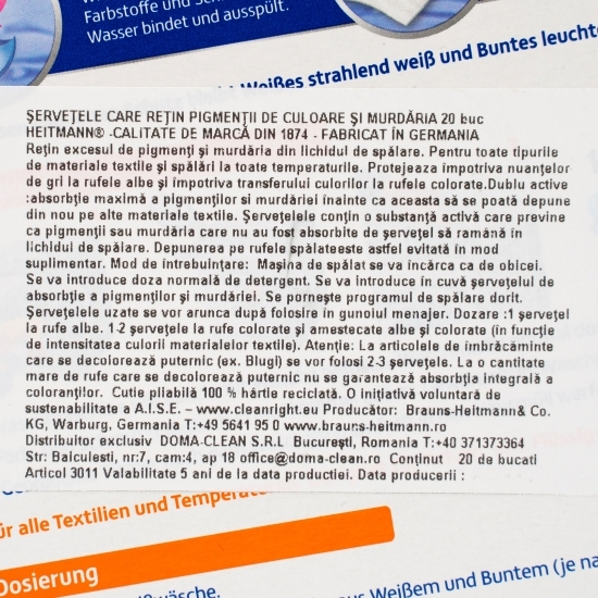 Șervețele care rețin pigmenții de culoare și murdăria 20 buc
