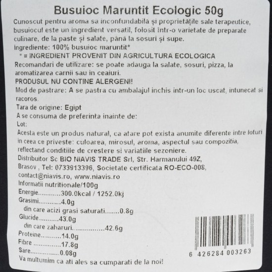 Busuioc mărunțit ecologic 50g