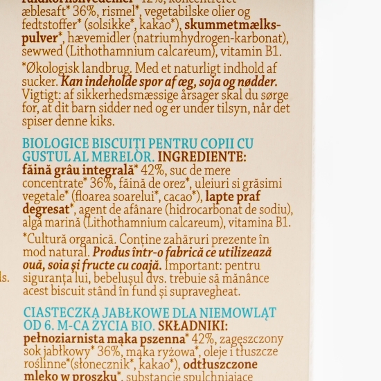 Biscuiți eco cu gust de măr, fără zahăr, pentru copii +6 luni 120g