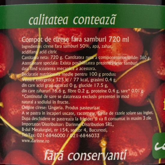 Compot de cireșe fără sâmburi 720ml
