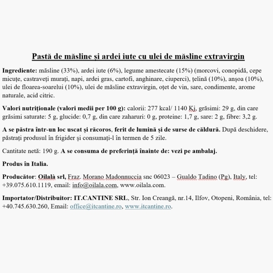 Pastă de măsline și ardei iute cu ulei de măsline extravirgin, 190g