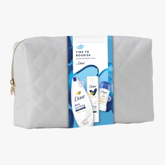 Set cadou: gel de duș Deeply Nourishing 250ml + deodorant stick Original 500ml + loțiune de corp Essential Care 250ml+ geantă cadou