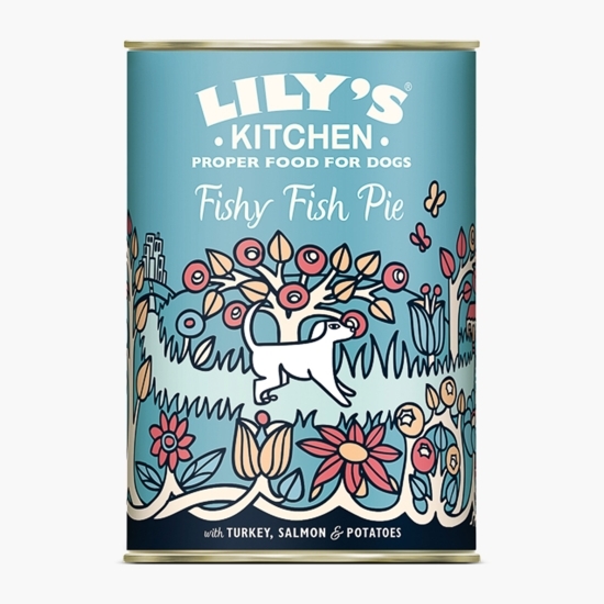 Hrană umedă pentru câini, cu carne de curcan, somon și cartofi Fishy Fish Pie 400g