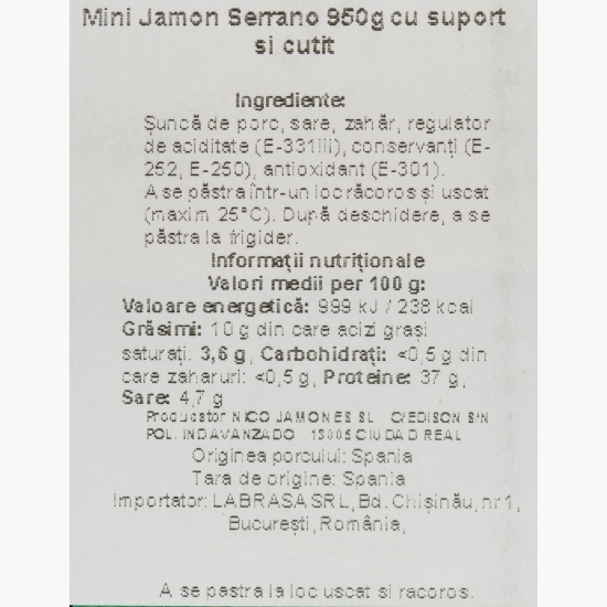 Mini Jamon Serrano cu suport și cuțit 0.95 kg