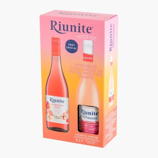 Pachet: Vin rose Lambrusco, 8%, 0.75 + Vin frizant Fruit Fresher Strawberry Bellini, 7%, 0.75l