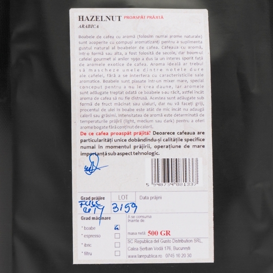 Cafea proaspăt prăjită Arabica Hazelnut 500g