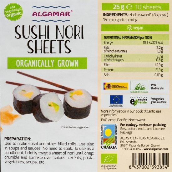 Alge nori eco pentru sushi, 25g, 10 foi