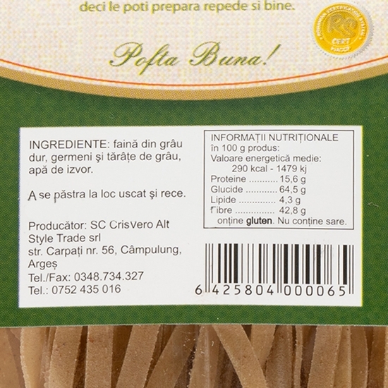 Paste de casă Tagliatelle cu fibre 250g