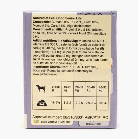 Hrană umedă pentru câini, pate, 390g, Feel Good Senior Lite cu curcan, pui, orez, morcov și cartof