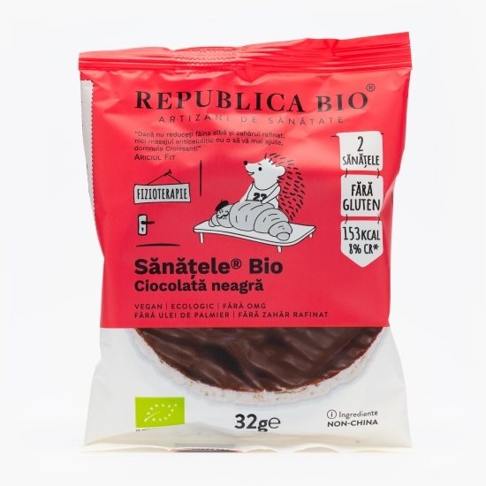 Snack Sănățele eco cu ciocolată neagră, fără gluten 32g