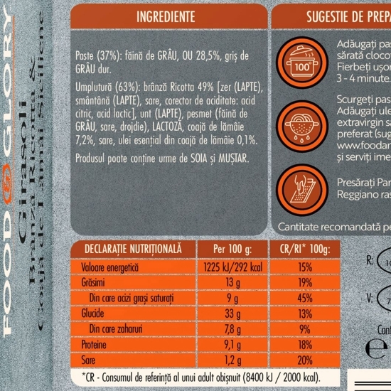 Paste proaspete cu ou, umplute cu brânză Ricotta și coajă de lămâie siciliană 250g