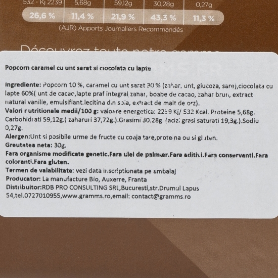 Popcorn caramel cu unt sărat și ciocolată cu lapte 30g