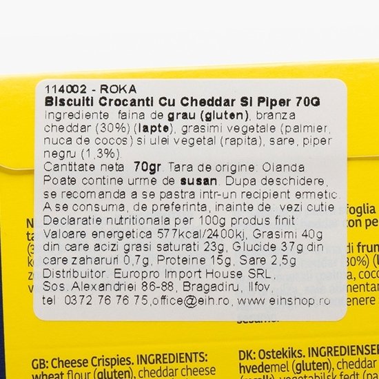 Biscuiți crocanți cu cheddar și piper 70g