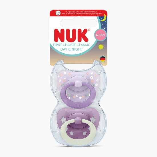 Suzete Day & Night, 6-18 luni, roz, 2 buc