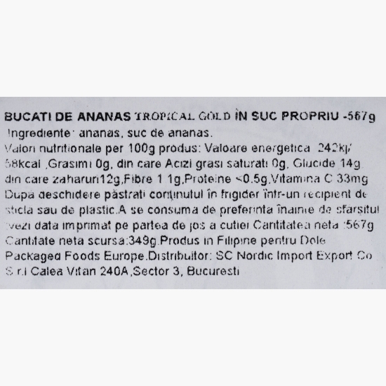 Ananas cuburi, în suc propriu, Tropical Gold, conservă 567g