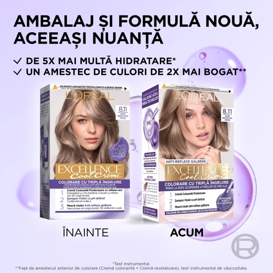 Vopsea de păr permanentă Cool Creme, 8.11 Blond deschis ultra cenușiu 192ml