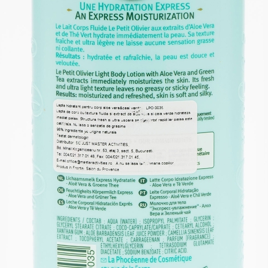 Loțiune hidratantă pentru corp aloe vera & ceai verde pentru piele normală și uscată 0.25l