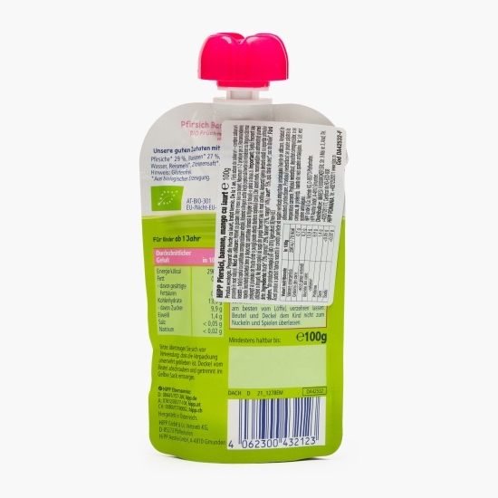 Piure ECO de piersici, banane, mango și iaurt, +1 an, 100g