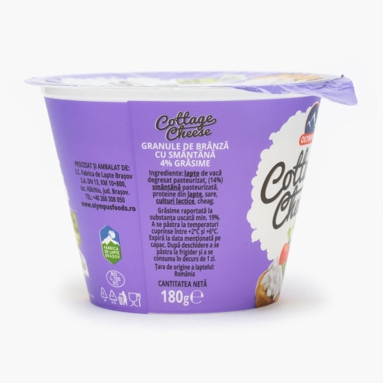 Granule de brânză Cottage cu smântână, 4% grăsime 180g