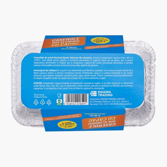 Caserole din aluminiu cu capac, 204x112x60mm, 5 buc