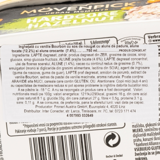 Înghețată cu vanilie Bourbon cu sos de nougat cu alune de pădure 430g